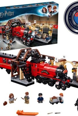 LEGO Harry Potter Hogwarts Express 75955 Immagine del set montato con minifigure di fronte alla confezione