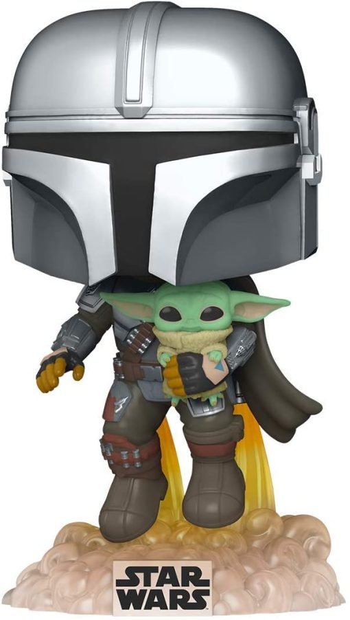 Funko POP! 50959 Star Wars – The Mandalorian – Mando con JetPack Immagine del bobblehead in vinile da collezione con testa oscillante The Mandalorian tiene in braccio The Child e sta spiccando il volo con il JetPack