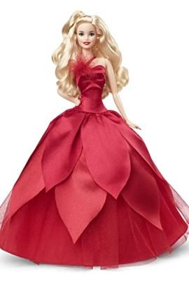 Barbie - Barbie Signature Magia delle Feste 2022 bambola bionda, capelli ondulati, abito rosso con ampia gonna e orecchini pendenti, da collezione, Giocattolo e regalo per Bambini 6+ Anni, HBY03