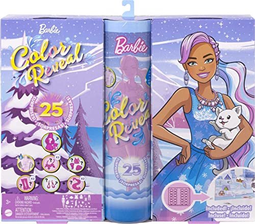 Barbie - Color Reveal, Calendario d'Avvento con sorprese, accessori e bambola Barbie, Giocattolo per Bambini 3+ Anni, HJD60