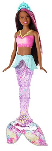 Barbie- Dreamtopia Bambola Sirena Capelli Castani con Coda Che Si Muove e Luci, GFL83