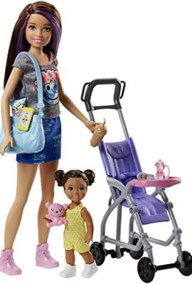 Barbie Babysitter Bebè e Passeggino Playset con Bambola Skipper e Accessori, Giocattolo per Bambini 3 + Anni, Multicolore, FJB00, Esclusivo Amazon
