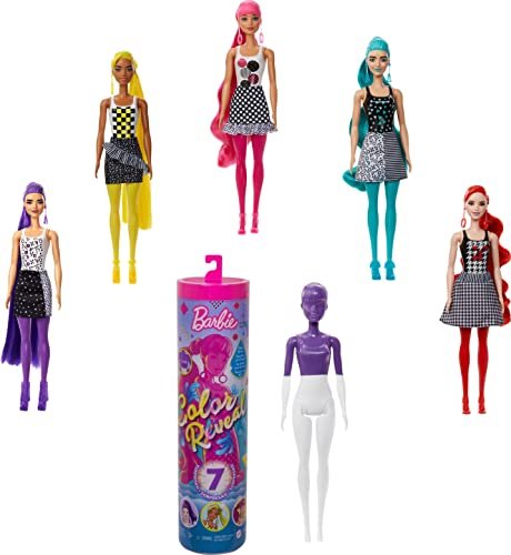 Barbie Color Reveal -Serie Monocolor, Bambola con 7 Sorprese, Assortimento Casuale, Giocattolo per Bambini 3+ Anni, GTR94