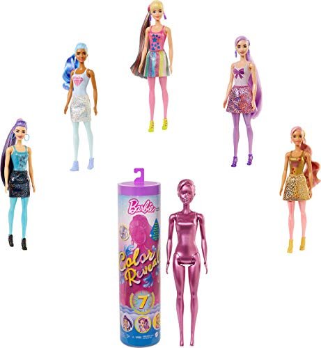 ​Barbie Color Reveal Serie Metallic, Bambola con 7 Sorprese, Assortimento Casuale, Giocattolo per Bambini 3+Anni,GTR93