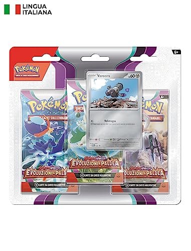 Confezione da tre buste (Varoom) dell’espansione Scarlatto e Violetto - Evoluzioni a Paldea del GCC Pokémon (tre buste di espansione e una carta promozionale olografica), edizione in italiano