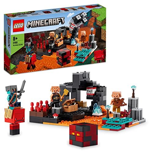 LEGO 21185 Minecraft Il Bastione del Nether, Modellino da Costruire, Castello Giocattolo con Personaggi Piglin, Giochi per Bambini da 8 Anni