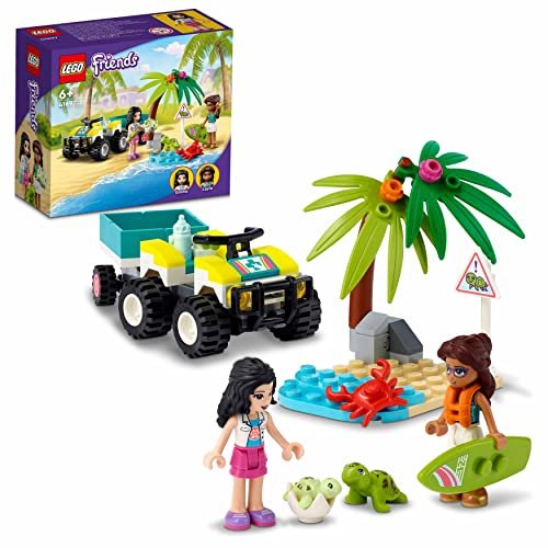 LEGO 41697 Friends Veicolo di Protezione delle Tartarughe, Animali Marini Giocattolo per Bambini dai 6 Anni, ATV e Roulotte