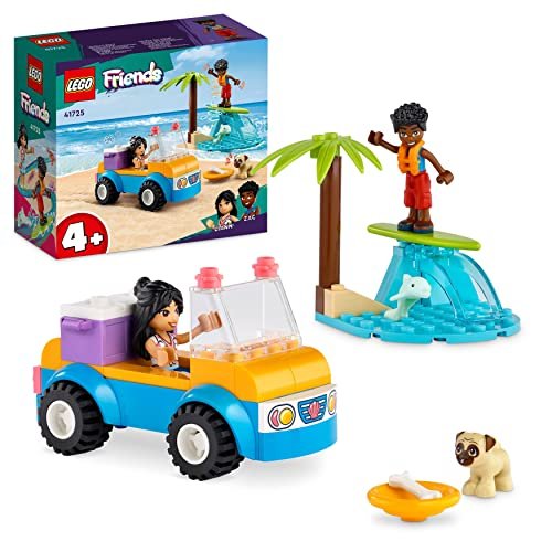 LEGO 41725 Friends Divertimento sul Beach Buggy con Macchina Giocattolo, Tavola da Surf, Mini Bamboline, Delfino e Cane, Giochi Estivi per Bambini e Bambine dai 4 Anni