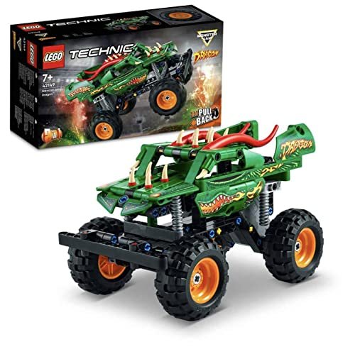 LEGO 42149 Technic Monster Jam Dragon, Set Monster Truck 2 In 1 Con Pull-Back, Auto Offroad E Macchina Giocattolo Buggy, Giochi Per Bambini E Bambine