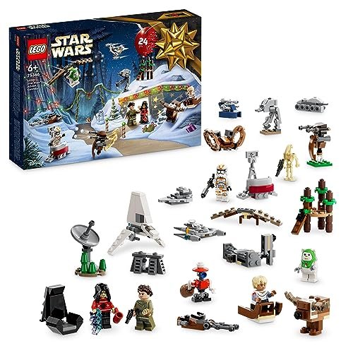 LEGO 75366 Star Wars Calendario dell'Avvento 2023 con 24 Regali tra cui 9 Personaggi, 10 Veicoli Giocattolo e 5 Iconici Mini-Modelli, Regalo per il Countdown di Natale per Bambini e Fan