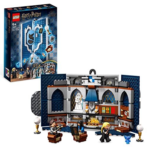 LEGO 76411 Harry Potter Stendardo della Casa Corvonero da Parete, Sala Comune del Castello di Hogwarts con Luna Lovegood, Giochi da Viaggio da Collezione