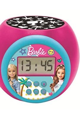 Lexibook, Mattel Barbie, Sveglia con proiettore Barbie con snooze funzione, luce notturna con timer, schermo LCD, a batteria, RL977BB