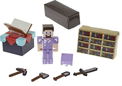 Mattel Minecraft-GYB62 Minecraf t-​Playset Stanza per Incantesimi con Steve e Accessori con Funzione Cambia Colore, Giocattolo per Bambini 6+Anni, GYB62, Multicolore