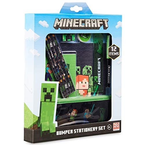 MINECRAFT Cancelleria Scuola, Astuccio Portapenne, Colori A Matita, Gomma da Cancellare, Penna A Sfera, Taccuino A5 E A6, Righello 15 Cm E Temperino