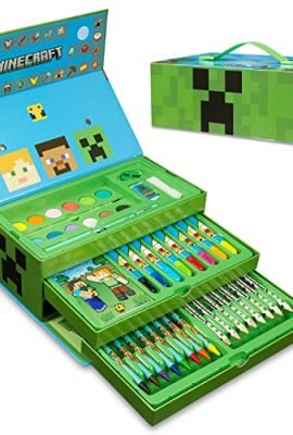 Minecraft Valigetta Colori, Kit di Pittura Bambini 40+ pzs con Pennarelli e Matite Colorate