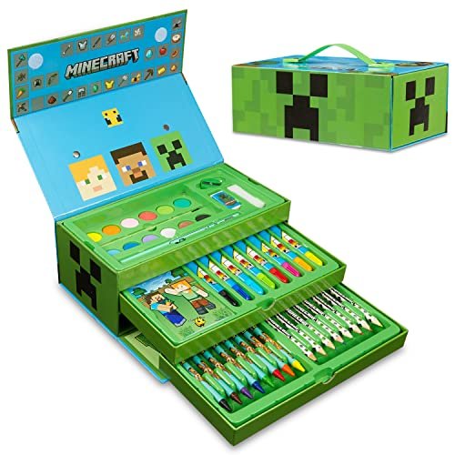 Minecraft Valigetta Colori, Kit di Pittura Bambini 40+ pzs con Pennarelli e Matite Colorate