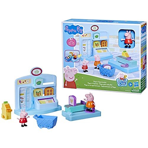 Peppa Pig Hasbro playset Peppa al Supermercato, Giocattolo per età prescolare, Include 2 Action Figure e 8 Accessori a Tema, dai 3 Anni in su, Multicolore
