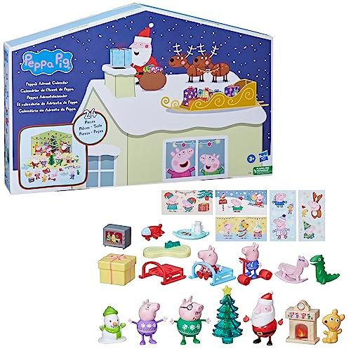 Peppa Pig Peppas Calendario dell'Avvento con 24 giocattoli a sorpresa e adesivi, giocattolo per bambini