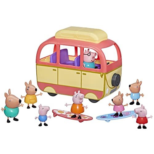 Peppa Pig, Peppa visita l'Australia in Camper, veicolo giocattolo per età prescolare, include 8 action figure, 4 accessori, dai 3 anni in su [Esclusivo Amazon]