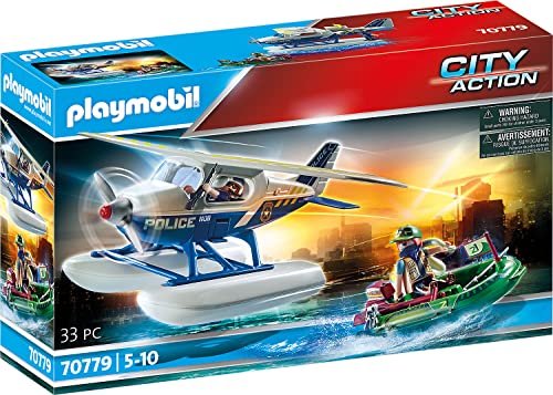 PLAYMOBIL City Action 70779 Idrovolante della Polizia e contrabbandiere, Giocattoli per Bambini dai 5 Anni