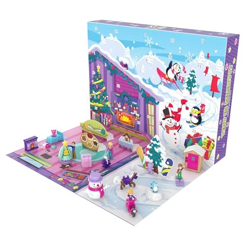 Polly Pocket - Calendario dell'Avvento a Tema Inverno, con 25 Giorni di Sorprese tra cui Bambole della Famiglia Pocket, Veicoli e Accessori da Indossare, Giocattolo per Bambini, 4+ Anni, GYW07