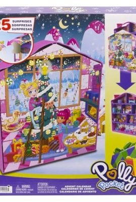 Polly Pocket - Calendario dell'Avvento, Playset Casa di Pan di Zenzero con 25 Soprese a Tema invernale, include 2 Bambole e tanti Accessori, Giocattolo per Bambini, 4+ Anni, HKW16