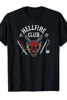 Stranger Things 4 Hellfire Club Skull & Weapons Maglietta