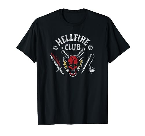 Stranger Things 4 Hellfire Club Skull & Weapons Maglietta