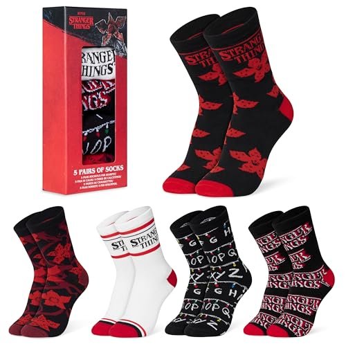 Stranger Things Calzini Donna - Calze Donna Pacco da 5 - Calzini Divertenti a Fantasia 35-41 Cotone Misto Gadget Regalo Ufficiale