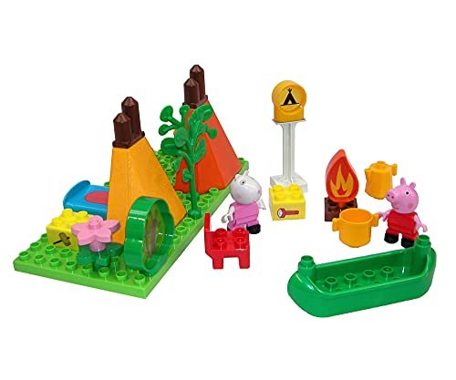 BIG PP Camping Campeggio, Set da Costruzione, Bloxx, Composto da Peppa Pig e Suzy e Camper, 25 Pezzi, per Bambini dai 18 Mesi in su, Colore Verde, Arancione, Rosso, Bianco, Rosa, Blu, Bran, 800057143