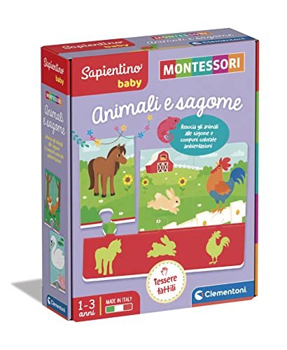 Clementoni- Sapientino Baby Animali e Sagome-Gioco Educativo 1 Anno (Versione in Italiano), Giochi Montessori, Puzzle tattile, Made in Italy, Multicolore, 16408
