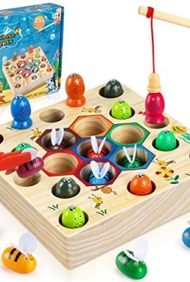 COOLJOY Giochi di Pesca per Bambini, Montessori 2 in 1 Magnetici in Legno, Perfetti Giocattoli consigliati per età Compresa tra 2 e 6 Anni, Avere Un Brevetto