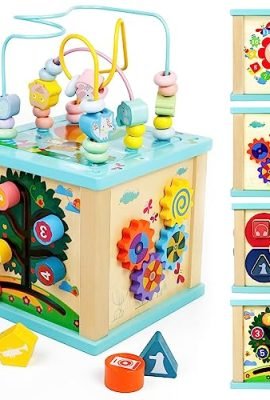 Fajiabao Giochi Bambini 1 Anno - Multiattivita Legno 5 in 1 Giochi Montessori 1 Anno Regalo Natale Bimba 1 2 3 Anno Cubo Interattivo Gioco Educativi per Lo Sviluppo Cognitivo