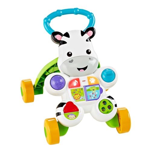 Fisher-Price - Zebra Primi Passi Spingibile, Giocattolo Elettronico Educativo con Musica e Suoni, per Camminare, per Bambini di 6+ Mesi, HBB66, Imballaggio Sostenibile
