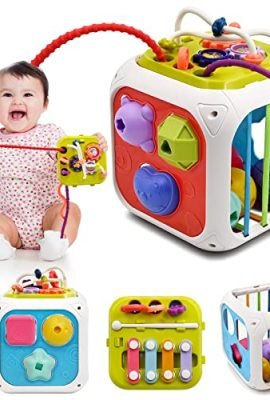 Giochi Bambini 1 2 Anno, 7 in 1 Montessori Sensoriali Giocattoli 6 9 18 Mesi Educativi Cubo di Attività Selezionatore di Forme, Motor Skill Development Compleanno Regalo