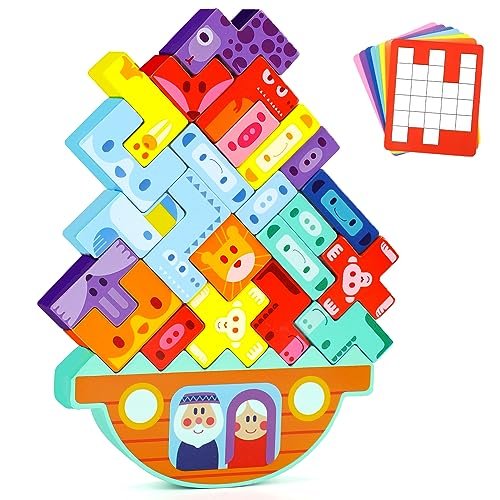 Giochi Montessori Legno per Bambini 1 2 3 Anni, Arca di Noè giocattoli di equilibrio in legno, Giocattoli Educativi per ragazze ragazzi, Regalo di Compleanno Natale per Bambini