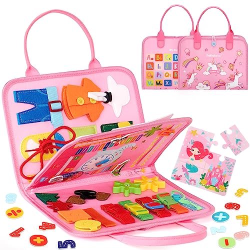 hahaland Busy Board Giochi Montessori 2 Anni, Giochi Bambina 2 3 Anni Educativo Unicorno Regalo, Pannello Sensoriale con 9 attività Regalo Natale