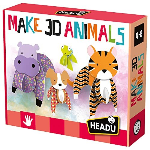 Headu Make 3D Animals Costruisco Decoro Invento Mu24704 Gioco Art & Craft Per Bambini 4-8 Anni Made In Italy