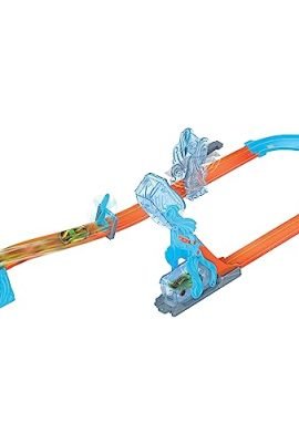 Hot Wheels - Box Track Builder Lanci nel Vuoto, Set blu con 1 Macchinina Hot Wheels e 12 Pezzi di Pista e Accessori a tema Vento Inclusi, Box Impilabile, Giocattolo per Bambini, 4+ Anni, HNJ67