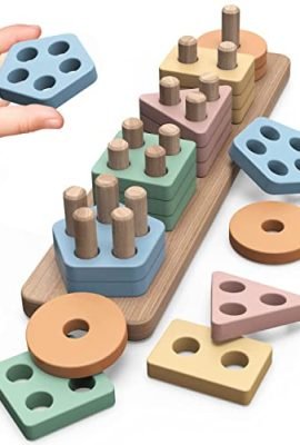 Joozmui Puzzle in Legno Montessori 1 2 3 Anni, attività in Legno Colorato e Giochi per Lo Sviluppo, Giocattoli Montessori per Bambini di 1 Anno