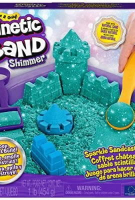 Kinetic Sand |Castello di Sabbia Shimmer | Sabbia cinetica 454gr | Sabbia Magica | Sabbia Colorata Glitterata Verde | 3 Accessori e vaschetta Inclusi | Giocattoli per Bambini e Bambine 3 Anni