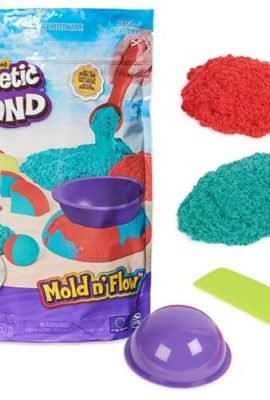 Kinetic Sand, Mold N’ Flow, 680g, Sabbia in 2 Colori, Rossa e Verde, 3 Strumenti per Modellare e Creare, Gioco per Bambini e Bambine, 3+ Anni