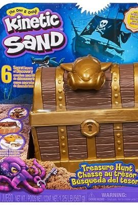 Kinetic Sand, Playset Caccia al Tesoro, con 567gr di Sabbia Marrone e Dorata Scintillante, 9 Tesori Nascosti da Trovare, Giocattoli per Bambini e Bambine, 3+ Anni