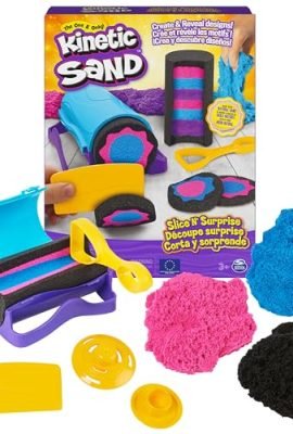 Kinetic Sand |Set Slice N' Surprise | Sabbia cinetica 380gr | Sabbia Magica | Sabbia Colorata Nera, Rosa e Blu | 7 Accessori e Strumenti Inclusi | Giocattoli per Bambini e Bambine 3 Anni