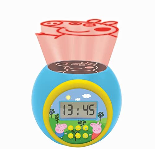 Lexibook- Sveglia con proiettore Peppa Pig con Funzione Snooze, Luce Notturna con Timer, Schermo LCD, a Batteria, Blu/Giallo, Colore