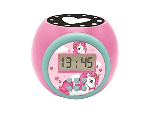Lexibook Sveglia con proiettore Unicorno con Funzione Snooze, Luce Notturna con Timer, Schermo LCD, a Batteria, Rosa, RL977UNI, Colore