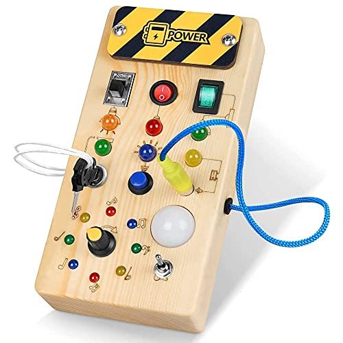 Montessori Busy Board Activity Board a partire da 1 anno Montessori, giocattolo in legno con 8 interruttori a LED, giocattolo educativo sensoriale per neonati e bambini a partire da 1 2 3 4 anni
