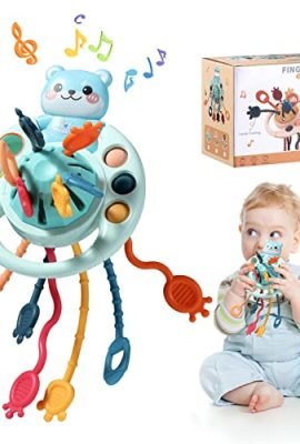 Oderra, Giochi Sensoriali Silicone Montessori da 18 Mesi, Tirare la Corda Educativo, Giocattoli Bambino 1 Anno/Compleanno/Regali Natale, Colore Blu