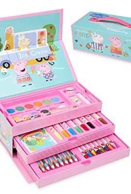 Peppa Pig Valigetta Colori per Bambini, Kit Colori per Disegnare e Dipingere, Set Pennarelli Bambini + Matite Pastelli Acquerelli, Regali Creativi Per Bambina