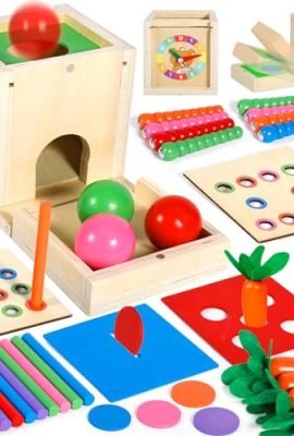 Purpledi Giochi Legno Bambini, 6 in 1 Giochi Montessori Cubo Multiattivita Legno Gioco per 1 2 3 Anni Ragazzi Ragazze, Interattivo Giocattoli Educativi per Bambini Come Regalo di Natale Compleanno
